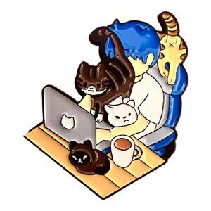 🧷Enamel Pin - "Working From Home With Cats" - Black Backing
